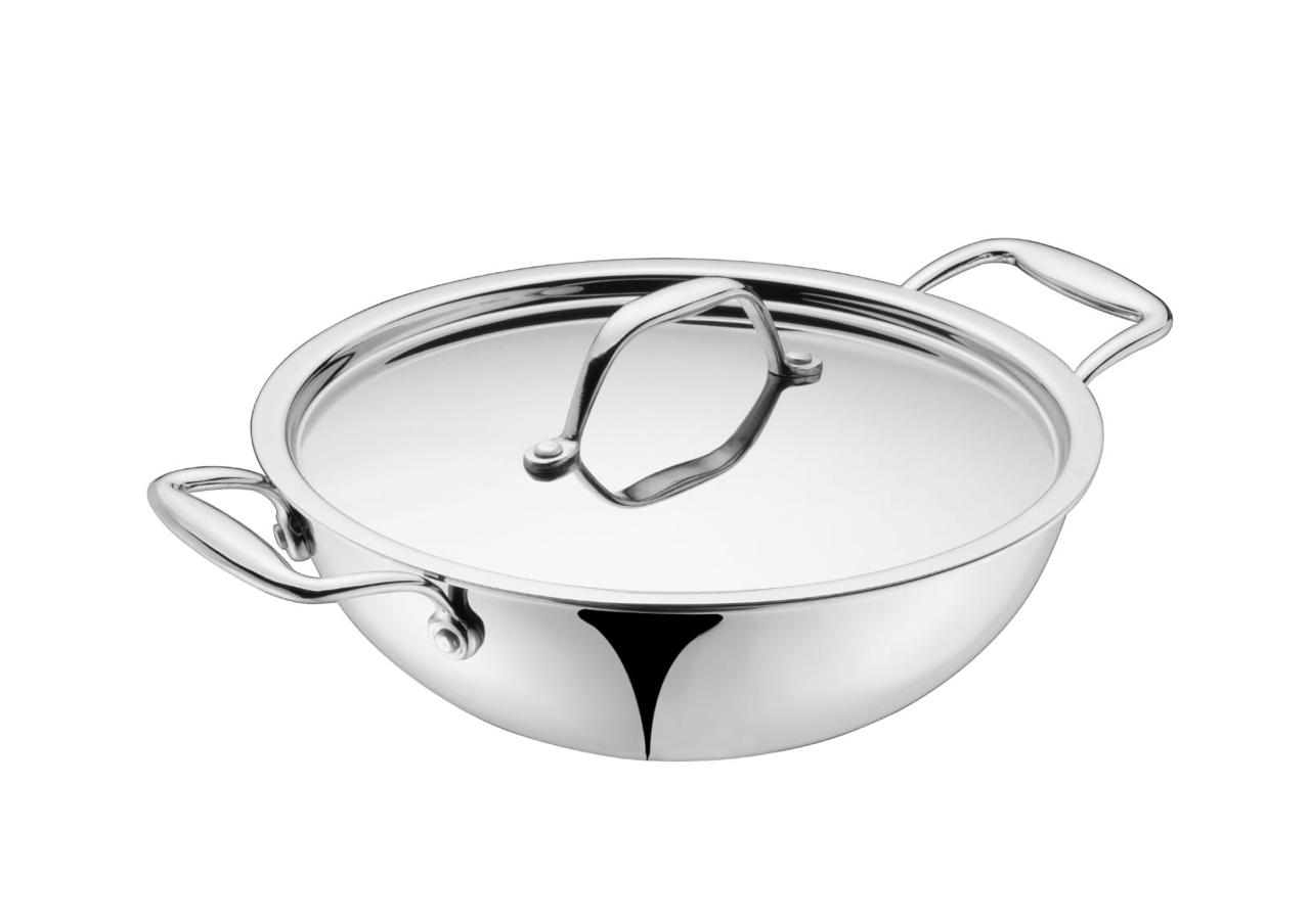 Triware Stainless Steel PRIME Triply Kadai with Handle Lid
